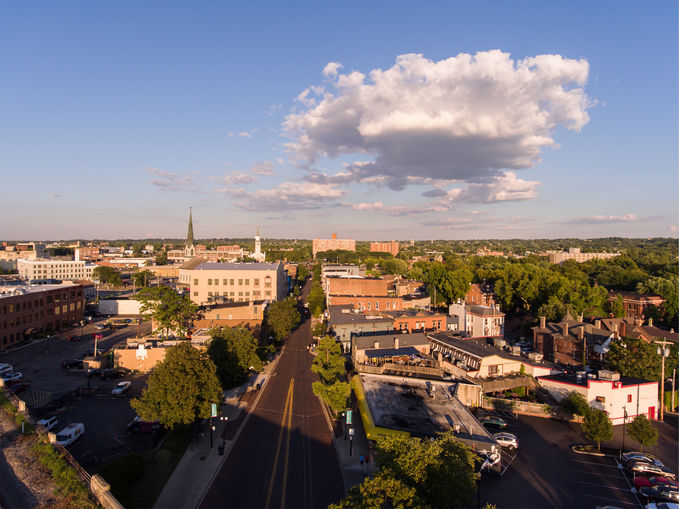 city view from a drone in the air of Oregon district