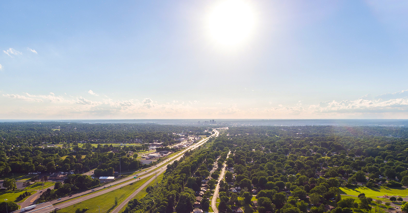 drone view of a city on a sunny day