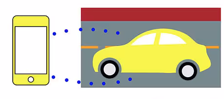 Illustration of a smartphone connected to a car, representing a transportation network company (TNC) or rideshare service accessed through a mobile app.