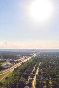 drone view of a city on a sunny day
