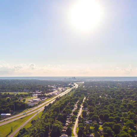 drone view of a city on a sunny day