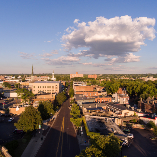 city view from a drone in the air of Oregon district