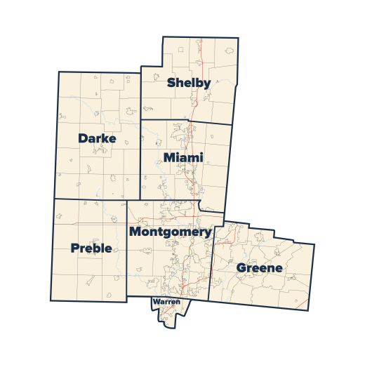 Map of 7 counties of coverage for MVRPC