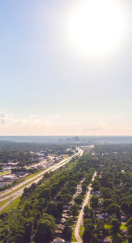 drone view of a city on a sunny day